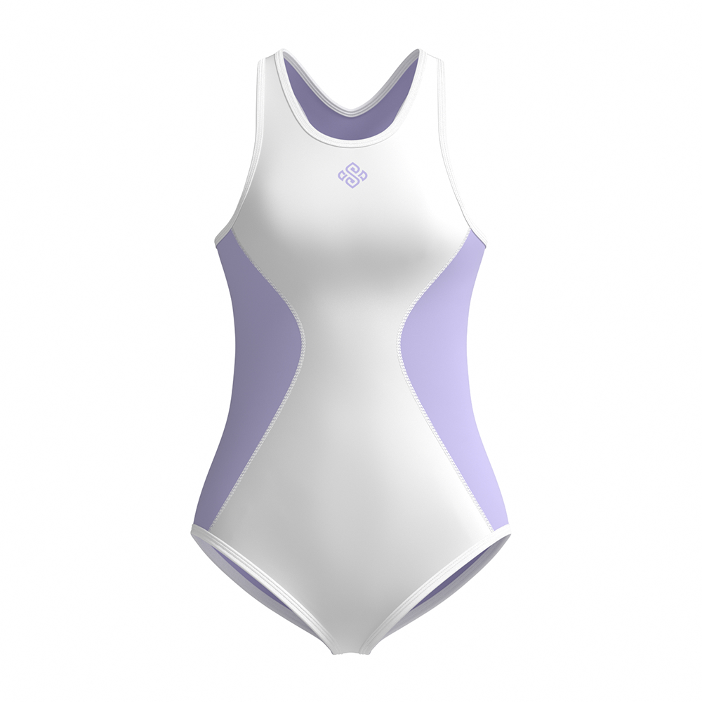 씨스킨 우먼 스프링 네오프렌 슬리브리스 슈트 화이트퍼플 [NEOPRENE-SWIMSUIT-WHITEPURPLE]